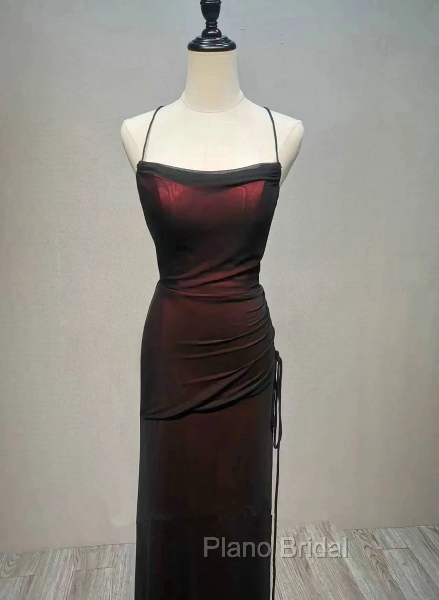 Black and Red Straps Long Simple Party Dresses, Black and Red Formal Prom Dresses