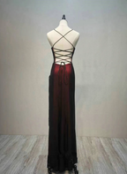 Black And Red Straps Long Simple Party Dresses, Black And Red Formal Prom Dresses