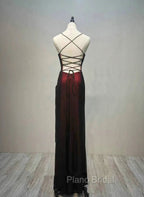 Black and Red Straps Long Simple Party Dresses, Black and Red Formal Prom Dresses