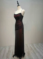 Black And Red Straps Long Simple Party Dresses, Black And Red Formal Prom Dresses