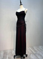Black And Red Straps Simple Long Formal Dresses, Black And Red Formal Evening Dresses Formal Prom Dresses