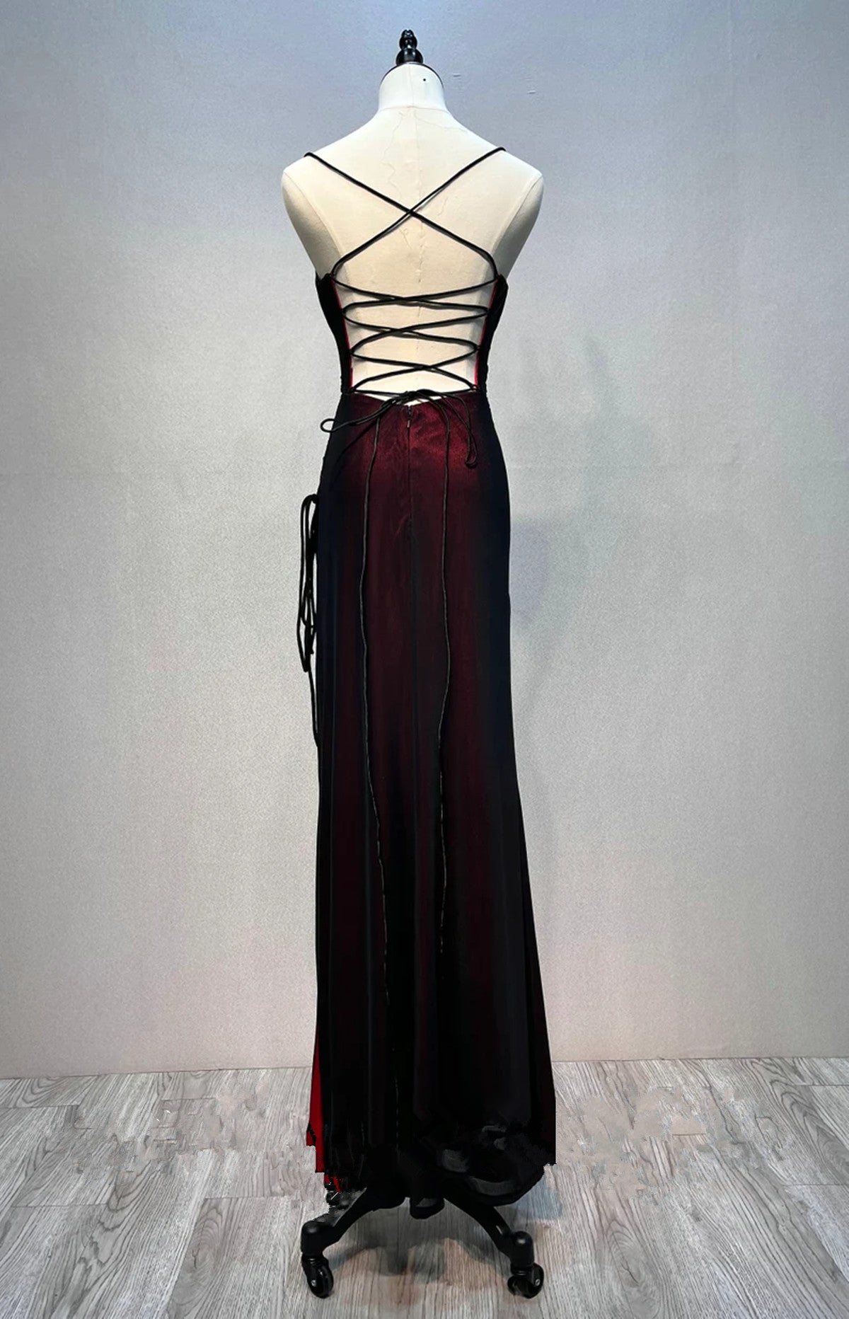 Black And Red Straps Simple Long Formal Dresses, Black And Red Formal Evening Dresses Formal Prom Dresses