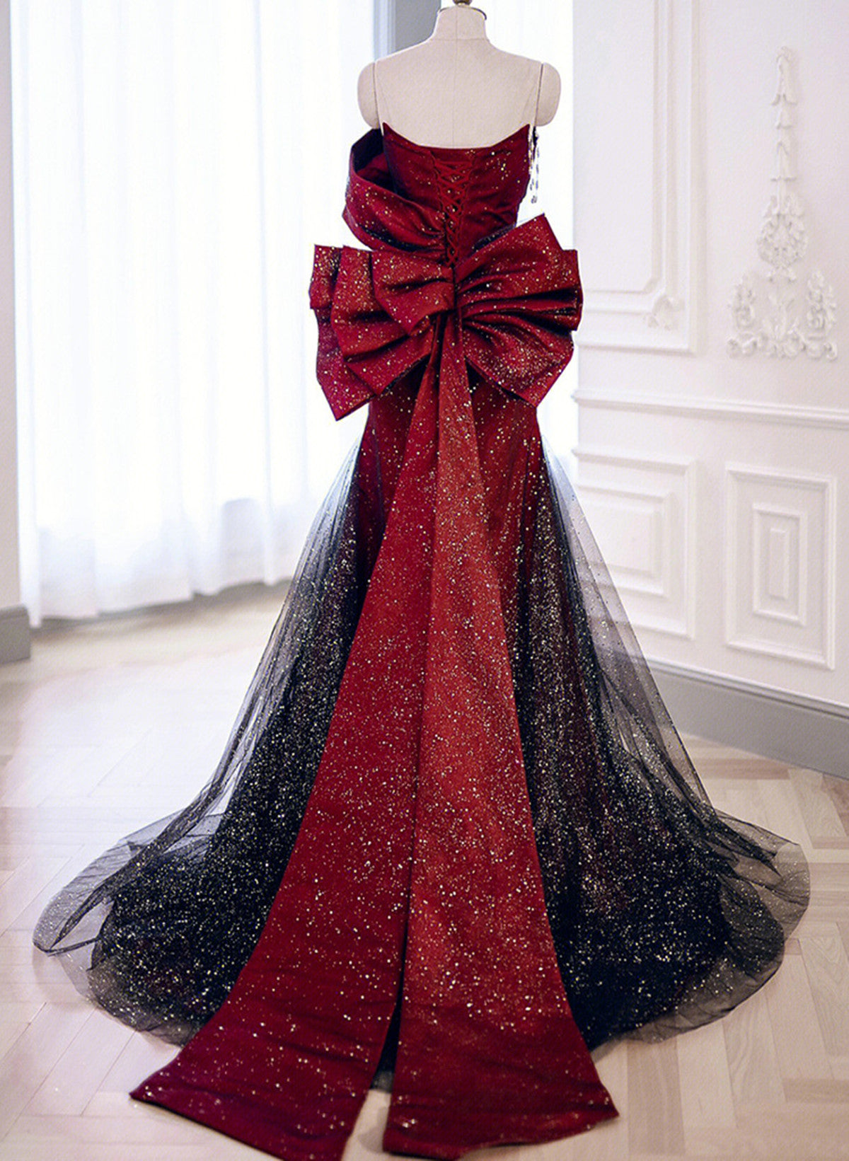 Black And Red Sweetheart Mermaid Long Formal Dresses, Black And Red Formal Evening Dresses