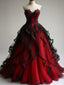 Black And Red Sweetheart Tulle Long Party Dresses, A-Line Formal Evening Dresses Formal Prom Dresses