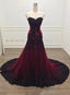 Black And Red Sweetheart Tulle With Lace Glam Formal Evening Gown Party Dresses, Long Formal Dresses