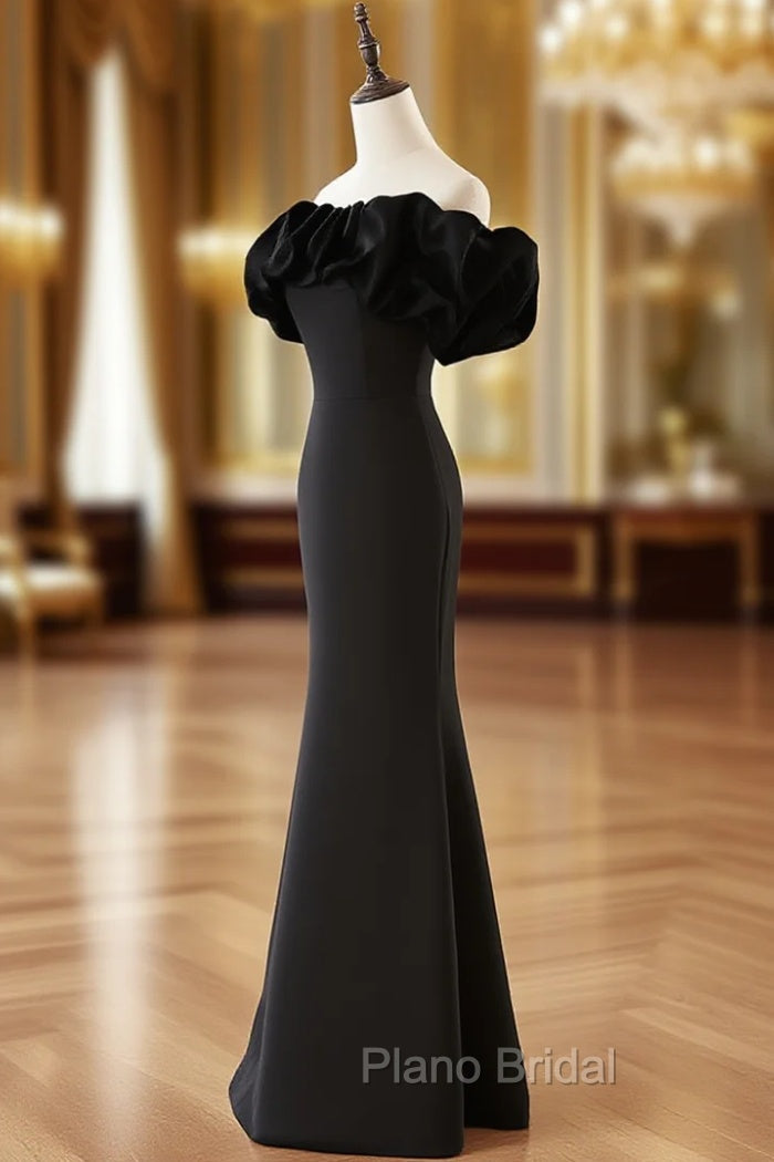 Black and White Mermaid Long Off Shoulder Party Dresses, Long Evening Dresses Formal Prom Dresses Main image