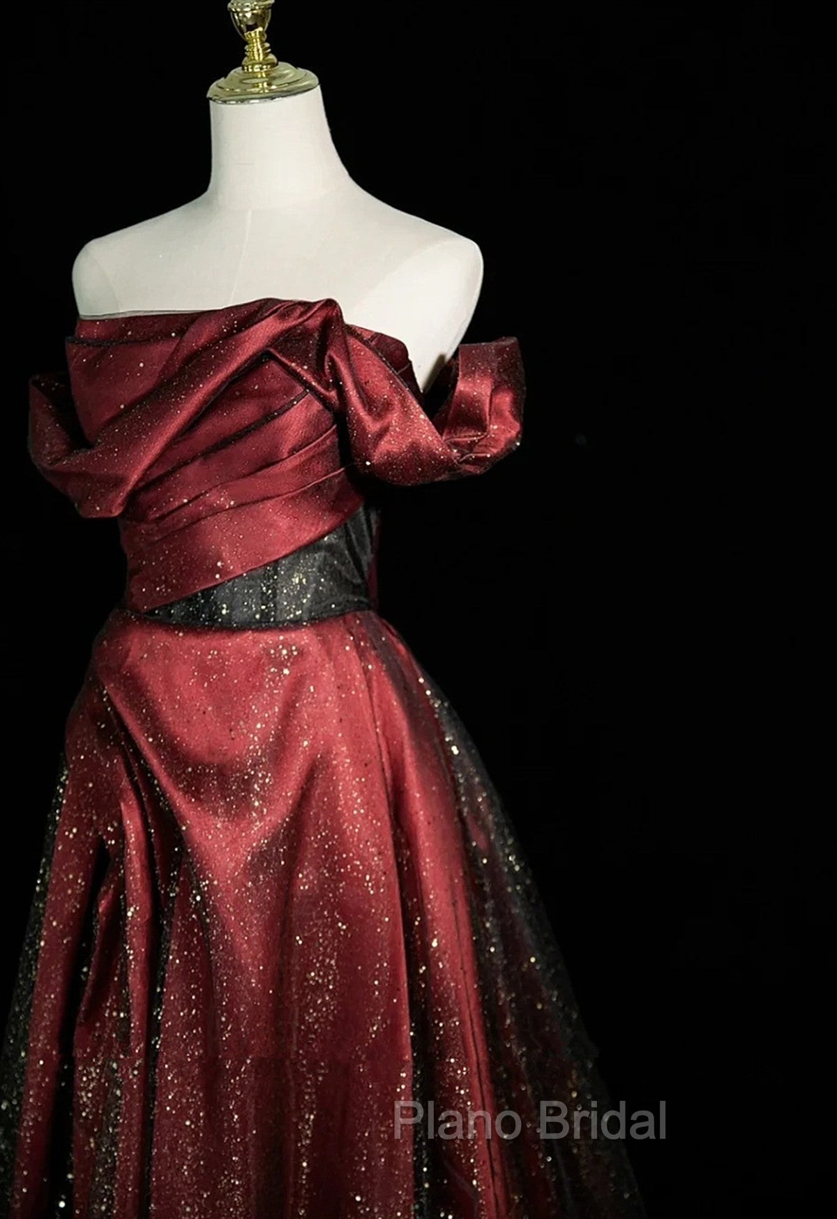 Black and Wine Red Satin Off Shoulder Formal Dresses, A-line Long Formal Prom Dresses