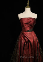 Black and Wine Red Satin Off Shoulder Formal Dresses, A-line Long Formal Prom Dresses
