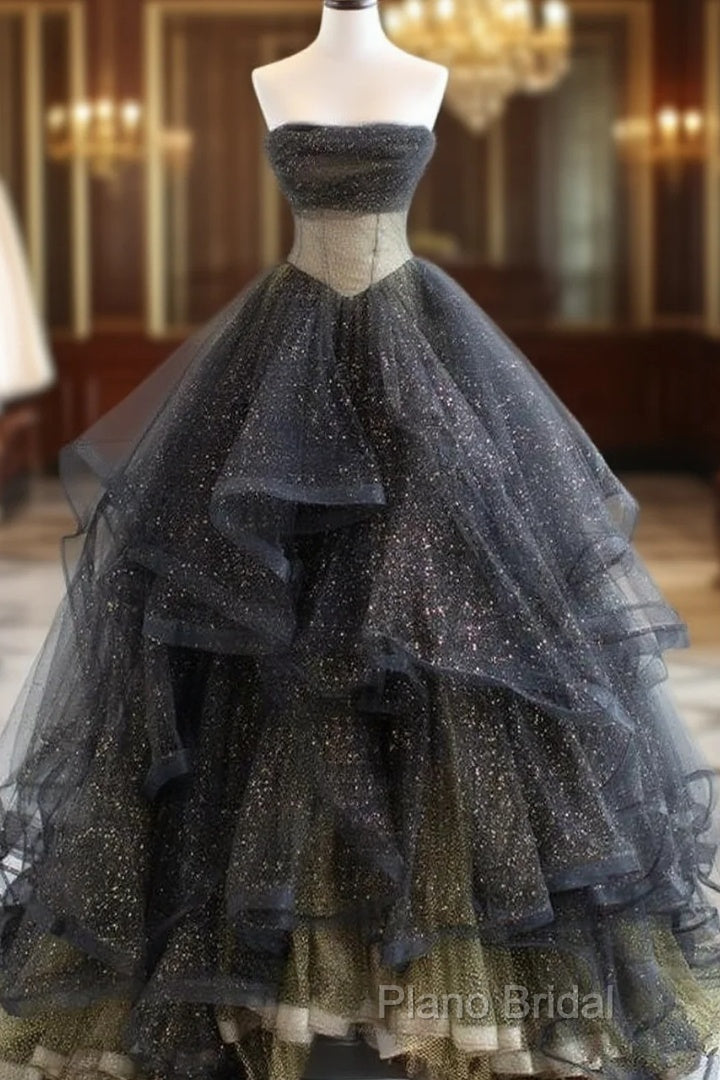Black Ball Gown Long Formal Prom Dresses, Black Formal Dresses Main image