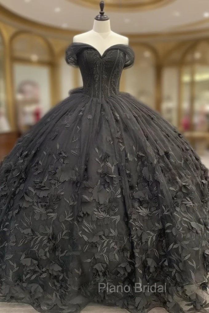 Black Ball Gown Off the Shoulder Quinceanera Dresses with Bow Knot Main image