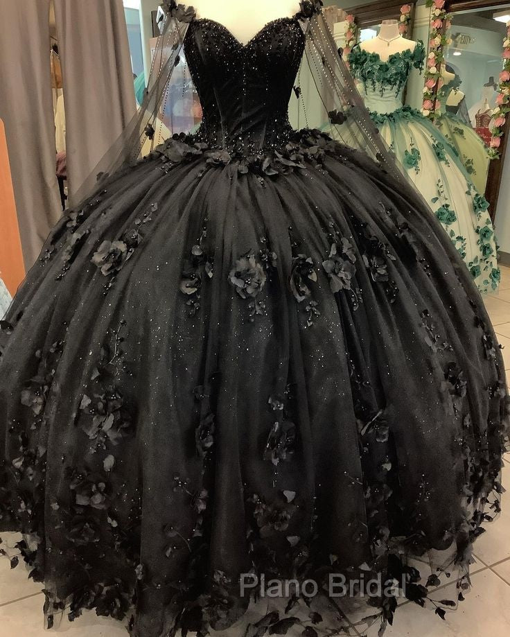 Black Ball Gown Quinceanera Dresses with Flowers Secondary image