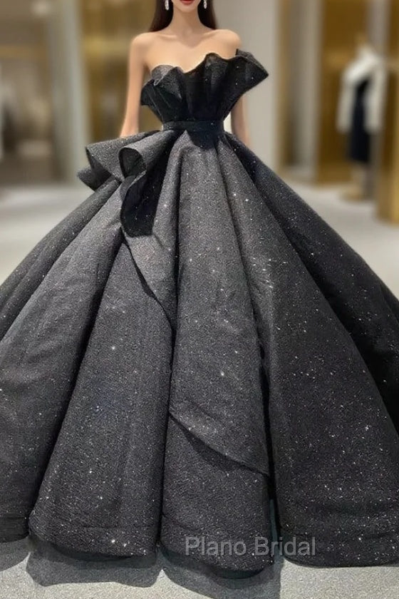 Black Ball Gown Sequins Strapless Formal Prom Dresses Main image