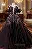 Black Ball Gown Short Sleeve Pearls Quinceanera Dresses