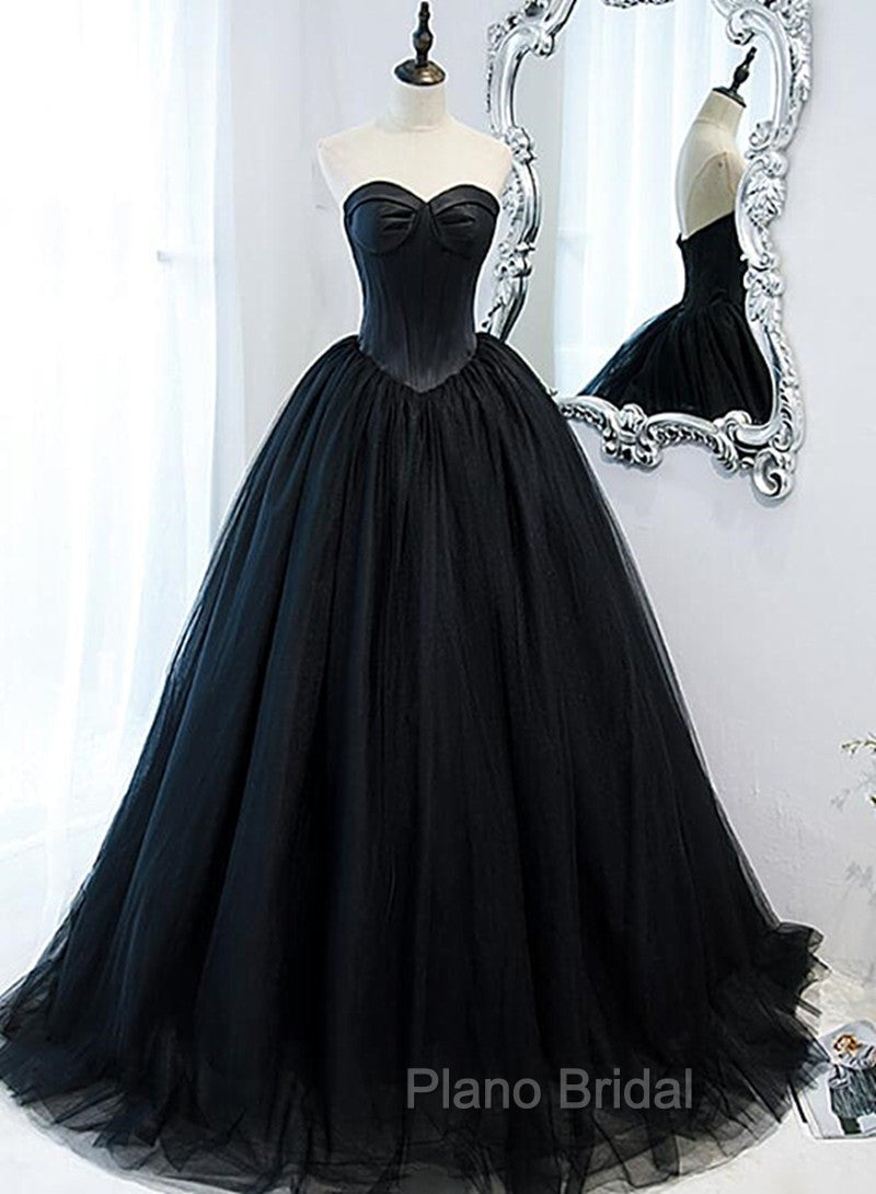 Black Ball Gown Sweetheart Satin and Tulle Formal Gown, Black Party Dresses Main image