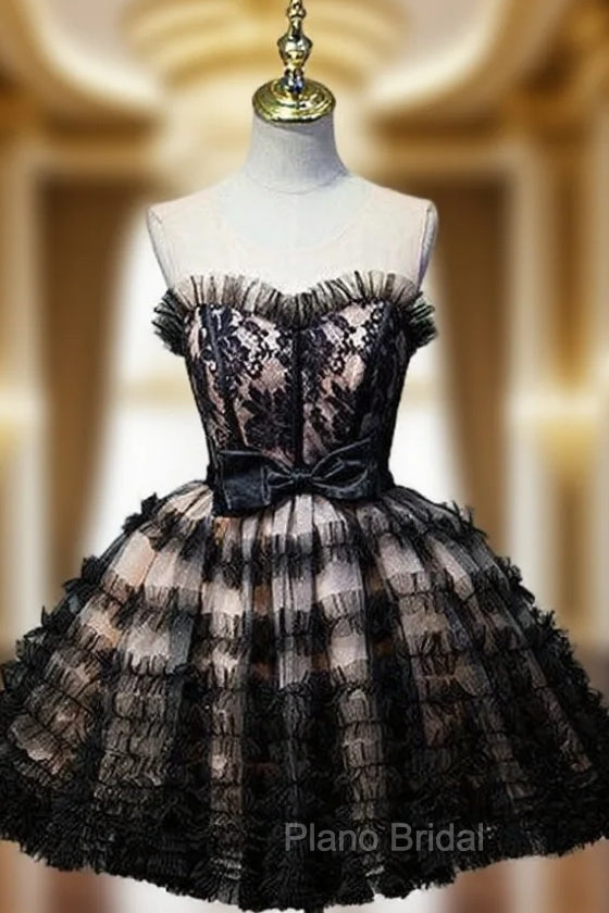 Black Ball Gown Sweetheart Tulle Lace up Bow Homecoming Dresses