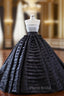 Black Ball Gown Tiers Sequins Formal Prom Dresses