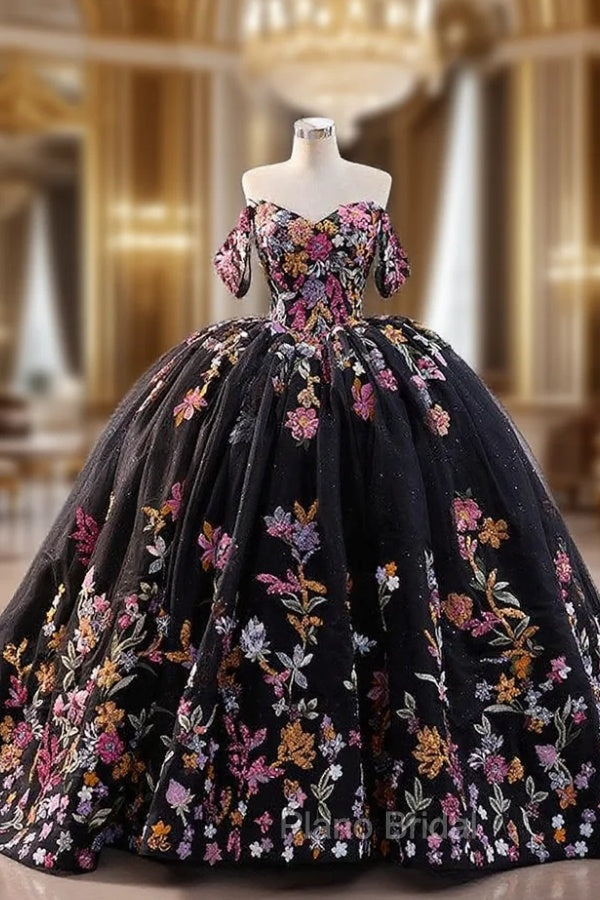 Black Ball Gown Tulle Colorful Sequins Formal Prom Dresses Main image