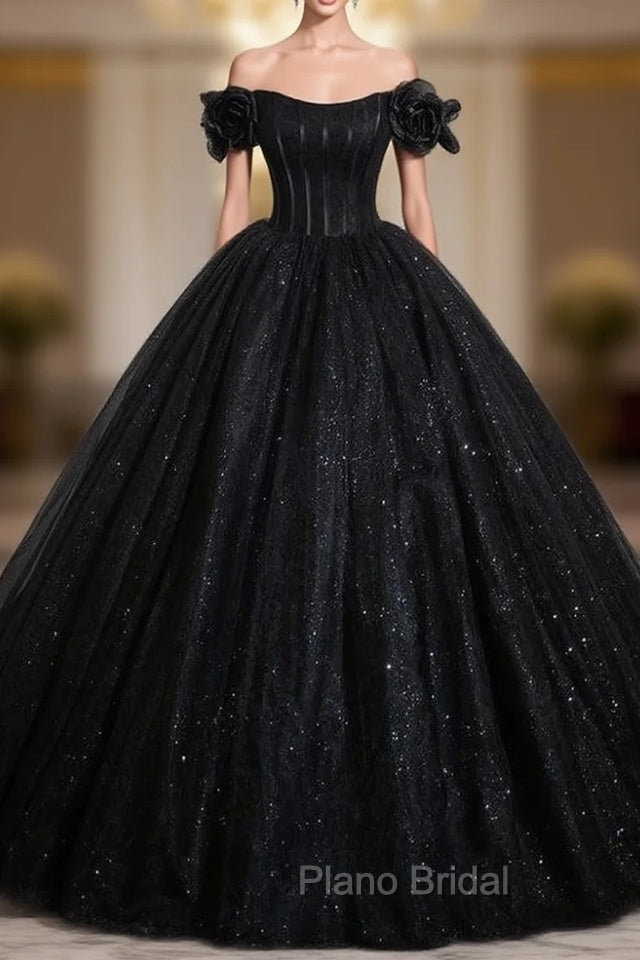 Black Ball Gown Tulle Sequins Formal Prom Dresses Main image