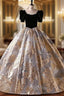 Black Ball Gown Velvet Short Sleeve Quinceanera Dresses