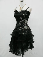 Black Chiffon Beaded Mini Formal Prom Dresses Homecoming Dresses