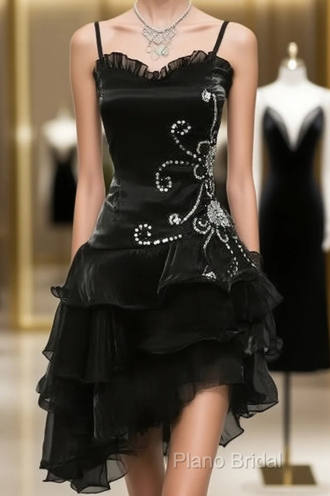 Black Chiffon Beaded Mini Formal Prom Dresses Homecoming Dresses Main image