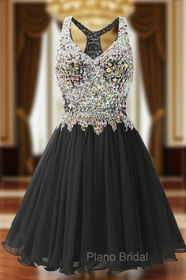 Black Chiffon Crystal Homecoming Dresses Main image
