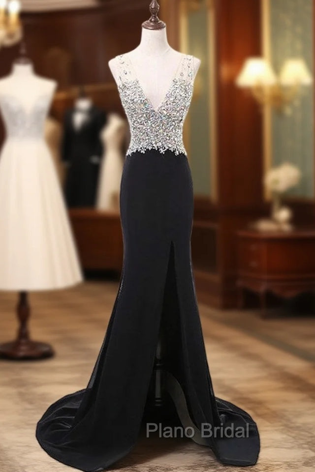 Black Chiffon Mermaid V-neck Formal Prom Dresses Main image