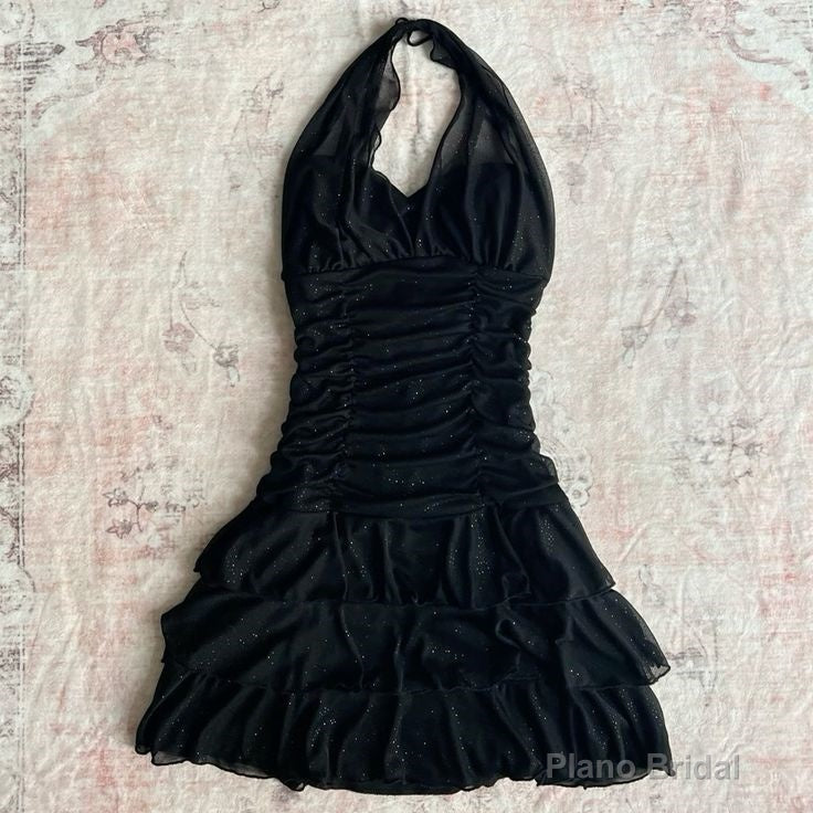 Black Chiffon Sleeveless Halter Party Dress Short Prom Dress Secondary image