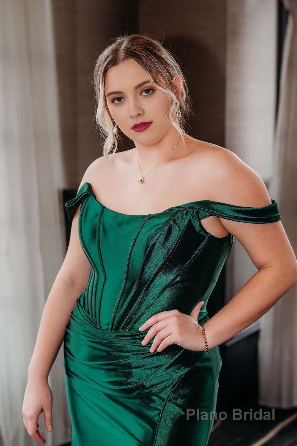 Black Corset Off the Shoulder Long Prom Dress with Slit