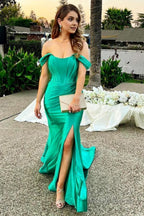Black Corset Off the Shoulder Long Prom Dress with Slit
