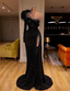 Black Formal Evening Dresses High Neck Side Split Long Sleeve Mermaid Formal Prom Dresses Feather Beaded Sexy Special Occasion Gowns