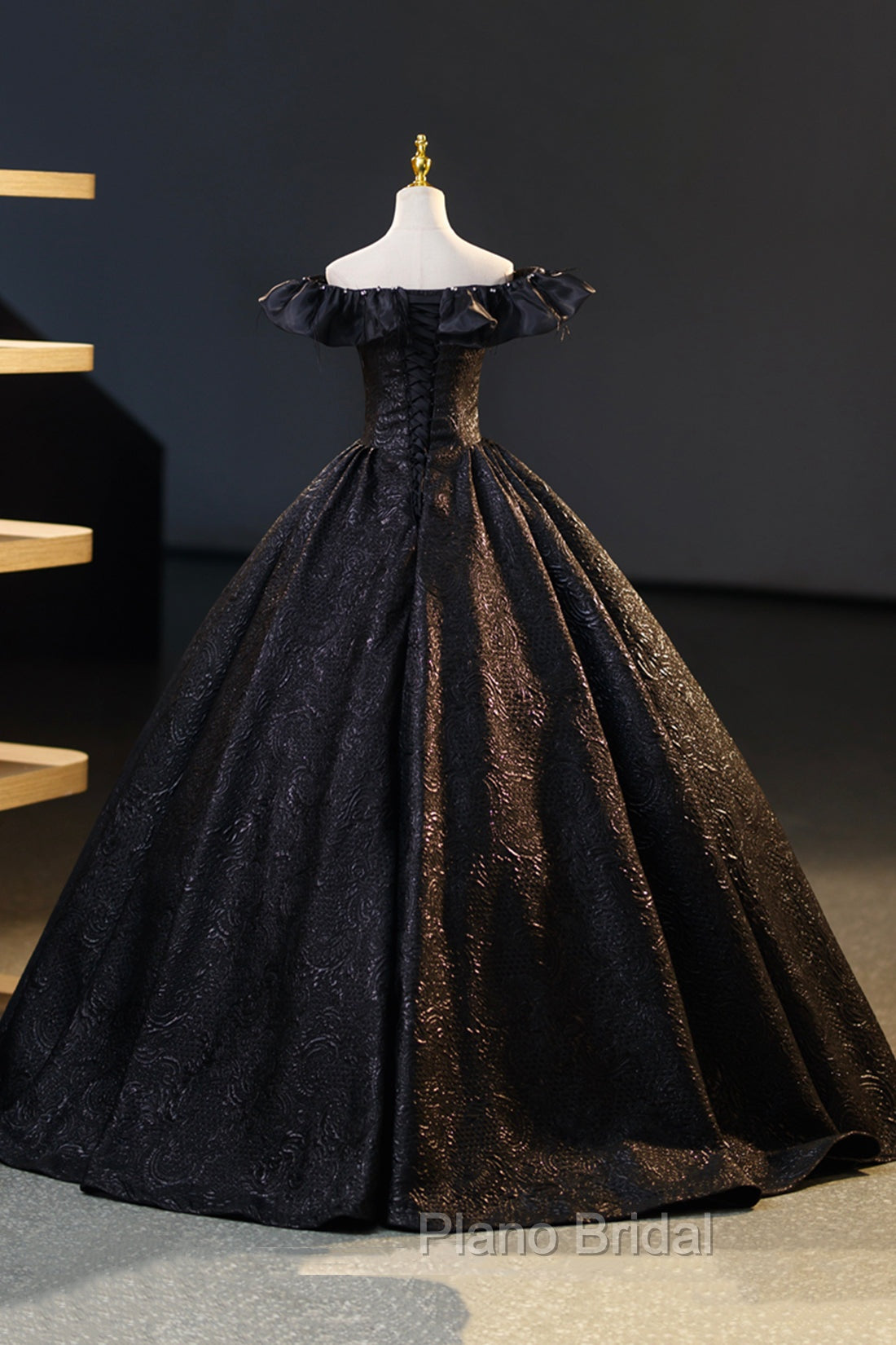 Black Floor Length V-neck Off the Shoulder Formal Dresses, Black A-Line Evening Dresses