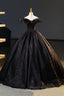 Black Floor Length V-neck Off the Shoulder Formal Dresses, Black A-Line Evening Dresses