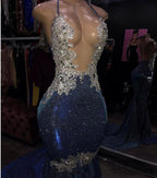 Black Girl Formal Prom Dresses Cheap Sparkle Blue Sexy Formal Prom Dresses | Mermaid Silver Aplliques Long Formal Evening Gowns