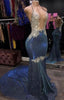 Black Girl Formal Prom Dresses Cheap Sparkle Blue Sexy Formal Prom Dresses | Mermaid Silver Aplliques Long Formal Evening Gowns