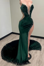 Black Girl Formal Prom Dresses Long Mermaid Green Formal Prom Gown With Train