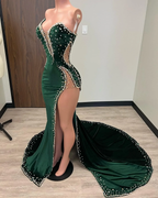 Black Girl Formal Prom Dresses Long Mermaid Green Formal Prom Gown With Train