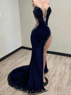 Black Girl Formal Prom Dresses Long Mermaid Green Formal Prom Gown With Train