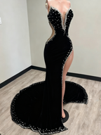 Black Girl Formal Prom Dresses Long Mermaid Green Formal Prom Gown With Train