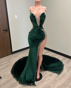 Black Girl Formal Prom Dresses Long Mermaid Green Formal Prom Gown With Train