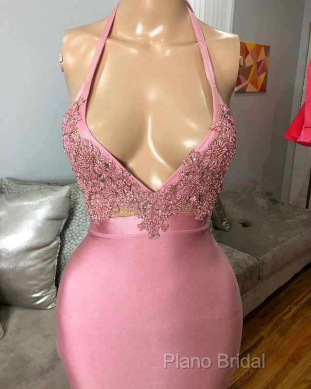 Black Girl Formal Prom Dresses Mermaid Sleeveless Pink Formal Prom Dresses | Sexy Beads Appliques Formal Dresses