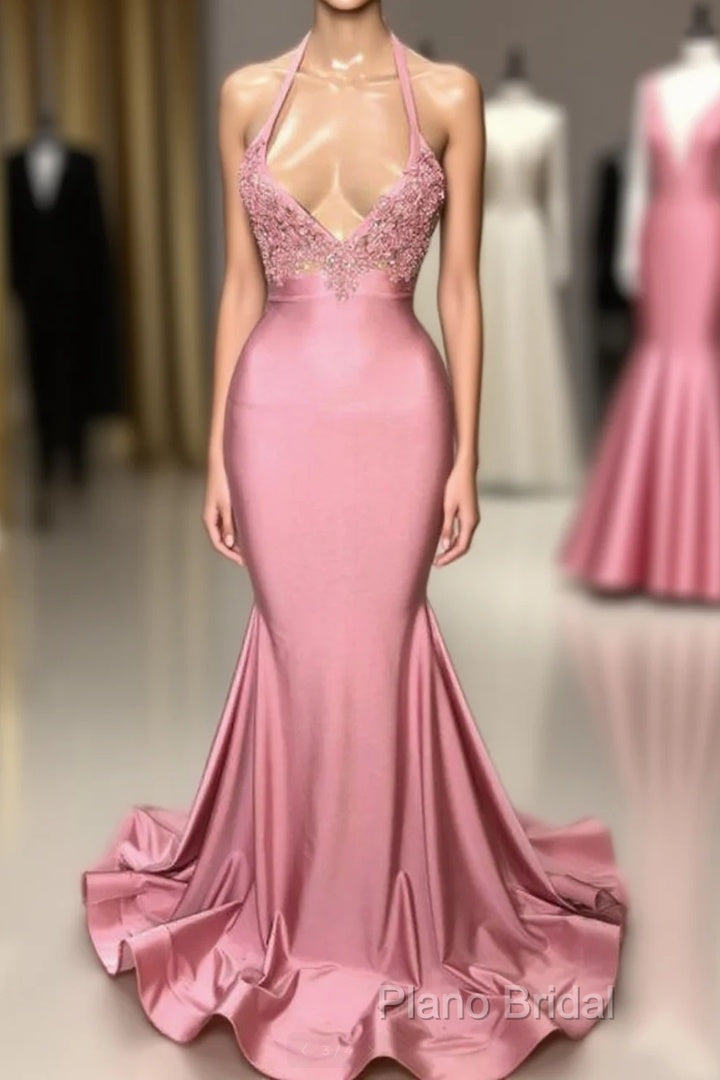 Black Girl Formal Prom Dresses Mermaid Sleeveless Pink Formal Prom Dresses | Sexy Beads Appliques Formal Dresses