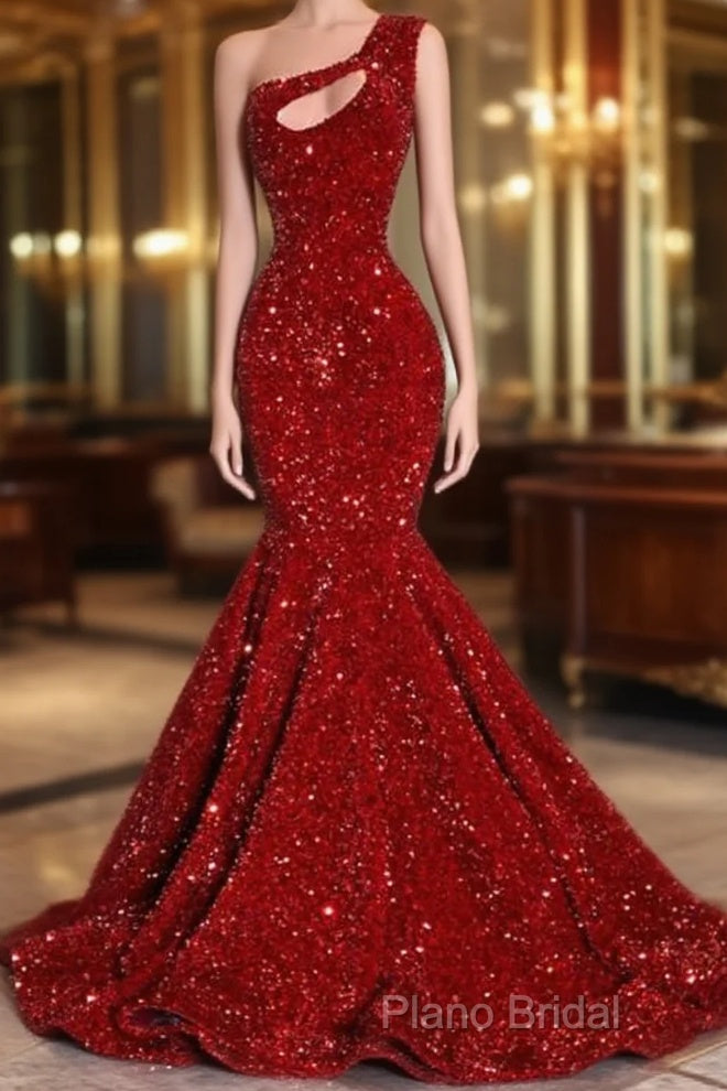 Black Girl Formal Prom Dresses One Shoulder Mermaid Red Formal Prom Dresses | Cheap Sequins Formal Gowns Main image
