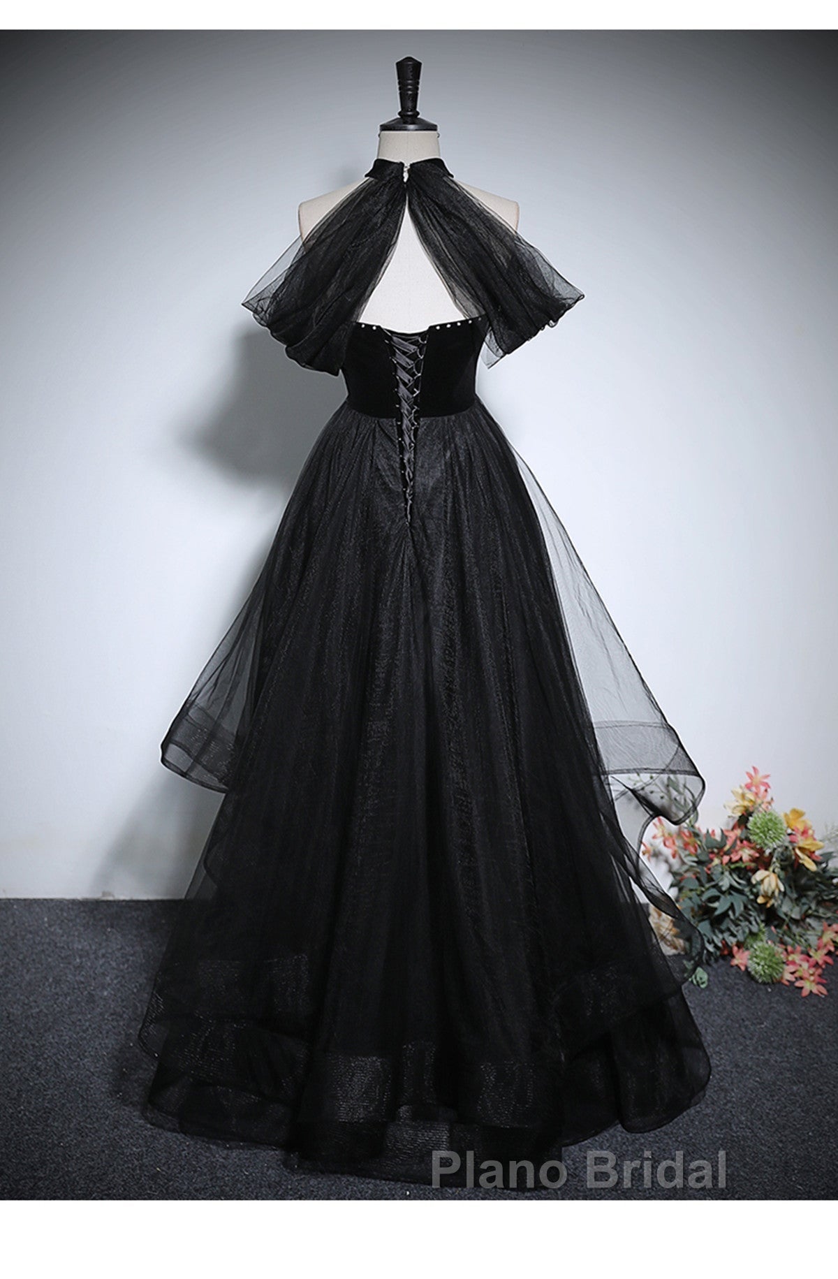 Black Haler Tulle And Velvet Long Formal Prom Dresses, Black A-Line Tulle Evening Dresses Secondary image