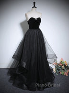 Black Haler Tulle And Velvet Long Formal Prom Dresses, Black A-Line Tulle Evening Dresses