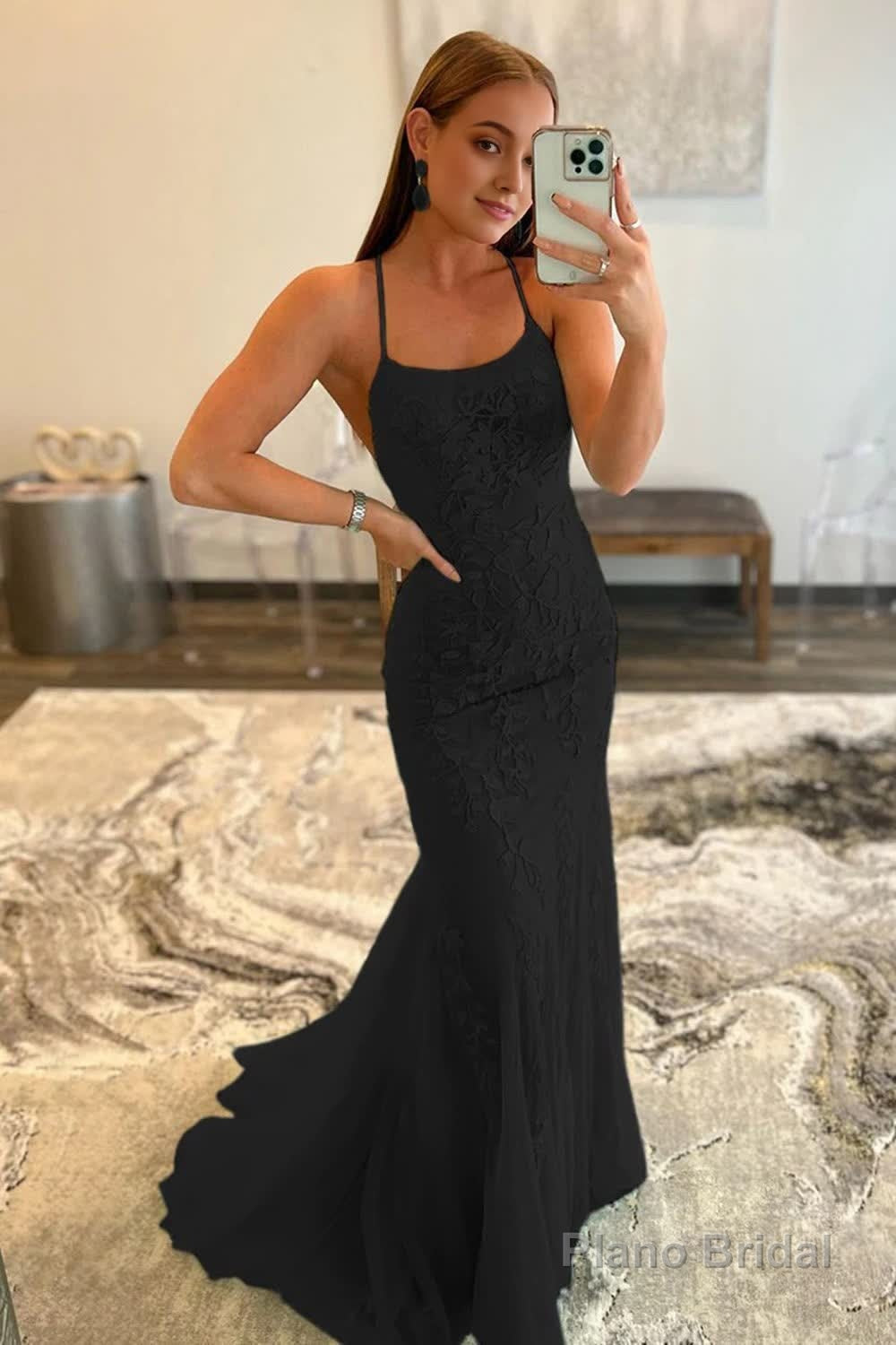 Black Halter Backless Prom Dress Main image