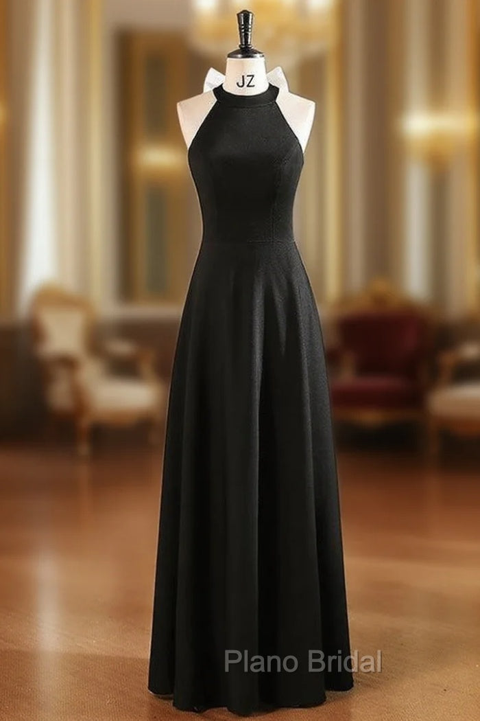 Black Halter Sleeveless Bow Formal Prom Dresses