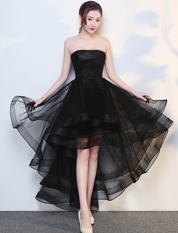 Black High Low Tulle And Applique Fashion Homecoming Dresses, Black Party Dresses, Tulle Party Dresses