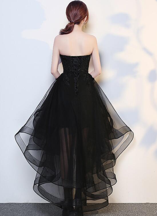 Black High Low Tulle And Applique Fashion Homecoming Dresses, Black Party Dresses, Tulle Party Dresses