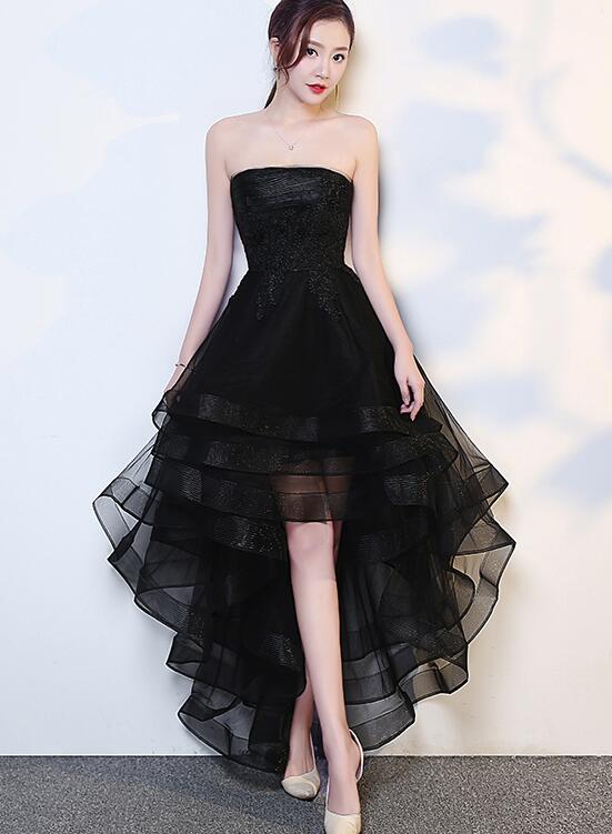 Black High Low Tulle And Applique Fashion Homecoming Dresses, Black Party Dresses, Tulle Party Dresses